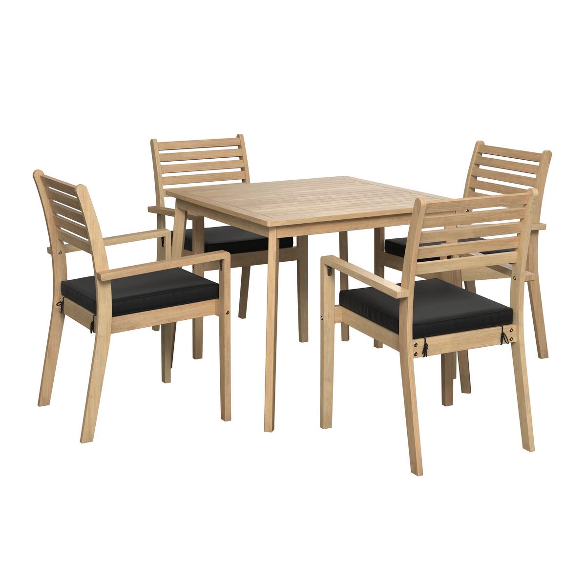 KOMPLET OGRODOWY ZE STOŁEM TABEA - antracytowy/kolor drewna tekowego, Modern, drewno/tkanina (90/65/75/82/90/62cm) - Ambia Garden
