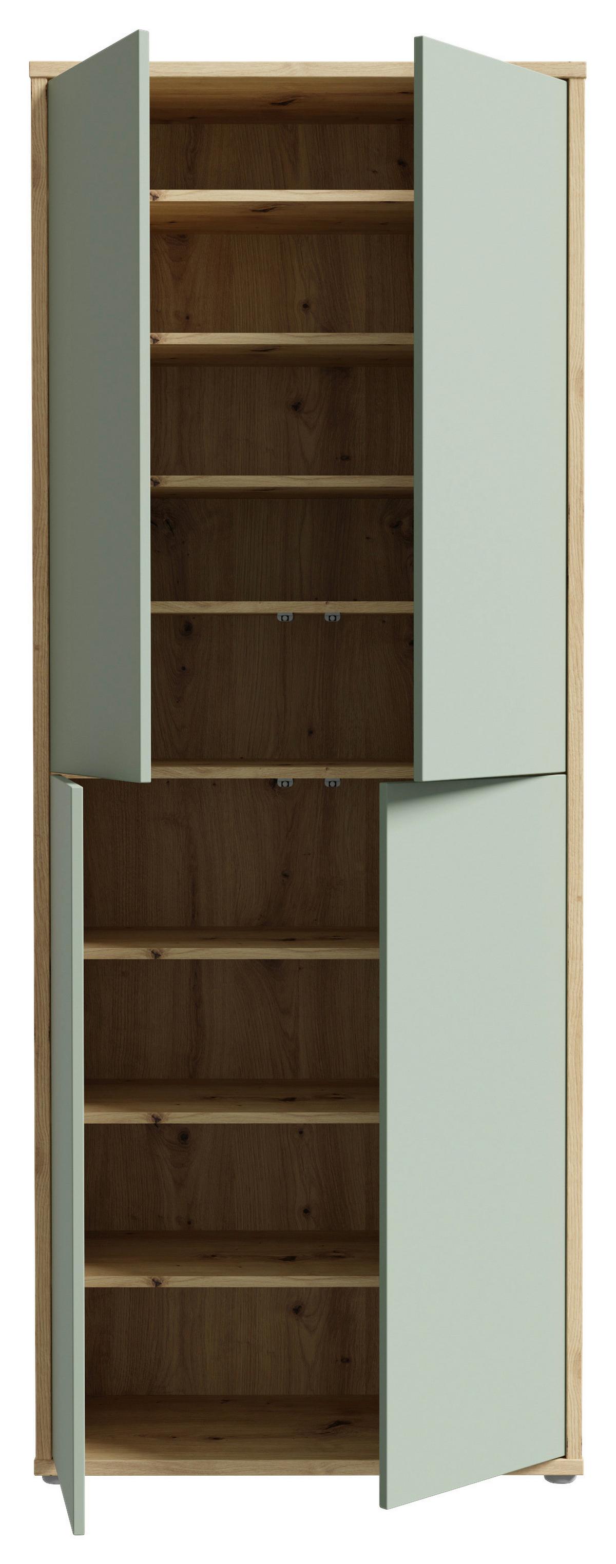 Dulap pentru pantofi ALICE - verde salvie/stejar Artisan, Modern, material pe bază de lemn (74,5/191,9/34,9cm) - Modern Living
