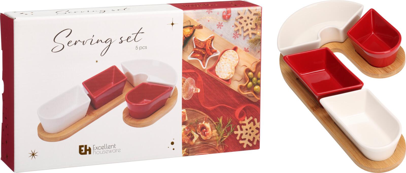 Set de boluri pentru servire Candy - alb/roșu, Basics, ceramică/lemn (17/29/4,5cm)