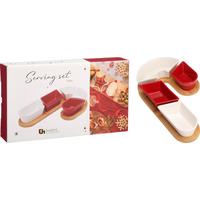 Set de boluri pentru servire Candy - alb/roșu, Basics, ceramică/lemn (17/29/4,5cm)