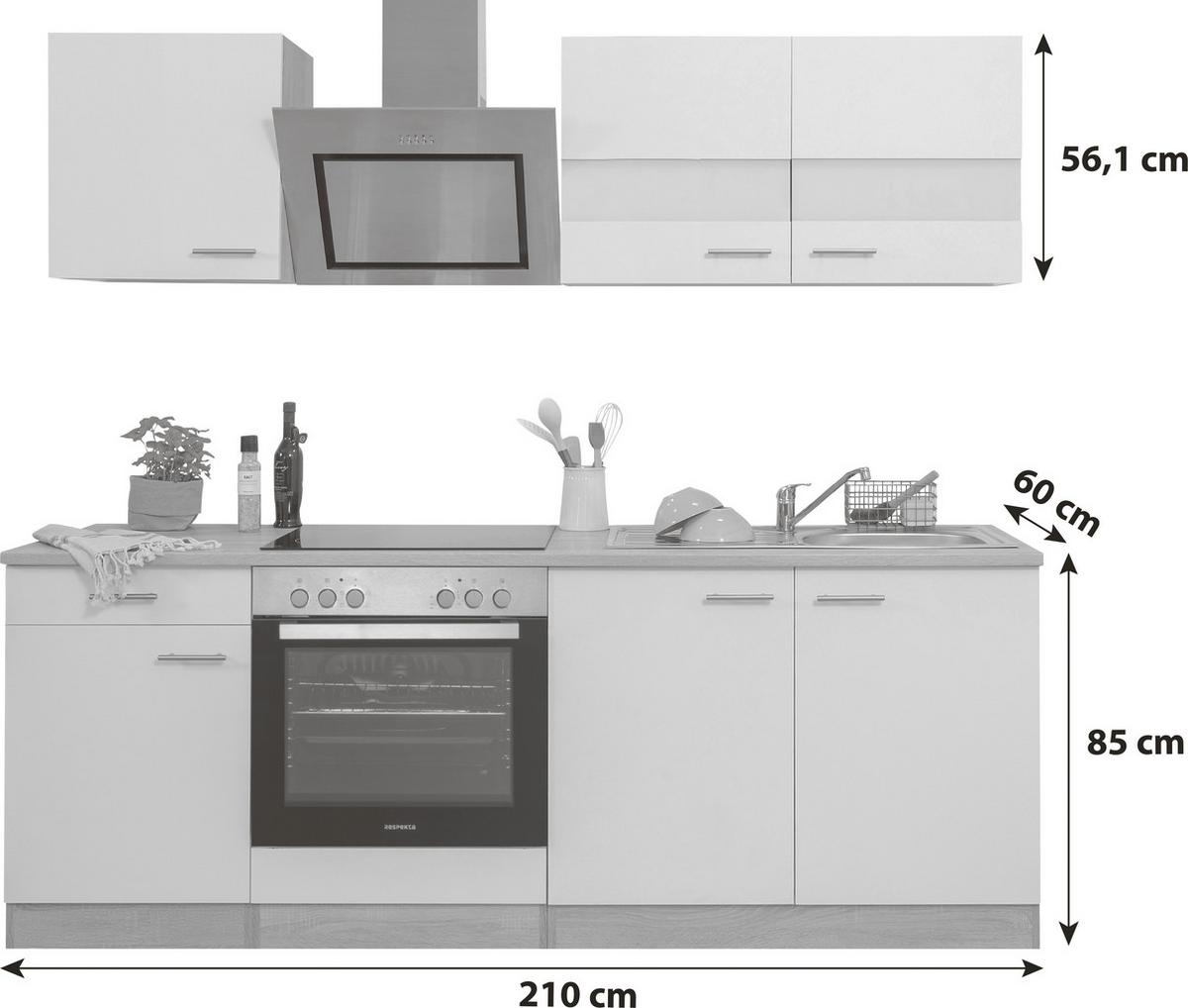 Kuhinjski Blok Merle, Barva Hrasta, Črna - barve nerjavečega jekla/črna, Basics, kovina/leseni material (210cm) - Respekta
