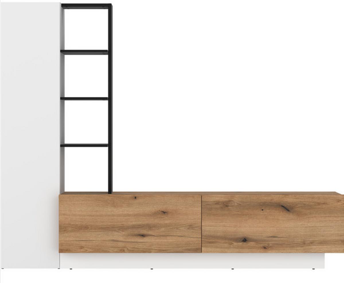 Ansamblu mobilier camera de zi TEVISA - alb/culoare lemn stejar, Modern, material pe bază de lemn (230/180/41,6cm) - Modern Living