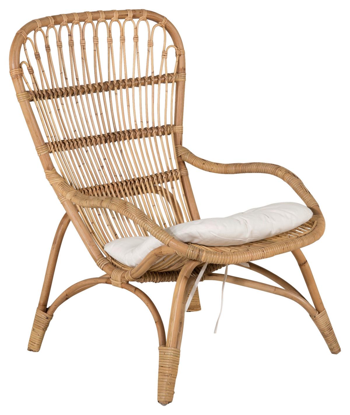 Loungesessel Ella Rattan Braun, Rattan - Braun/Weiß, KONVENTIONELL, Holz (66/95/131cm) - Gardenson