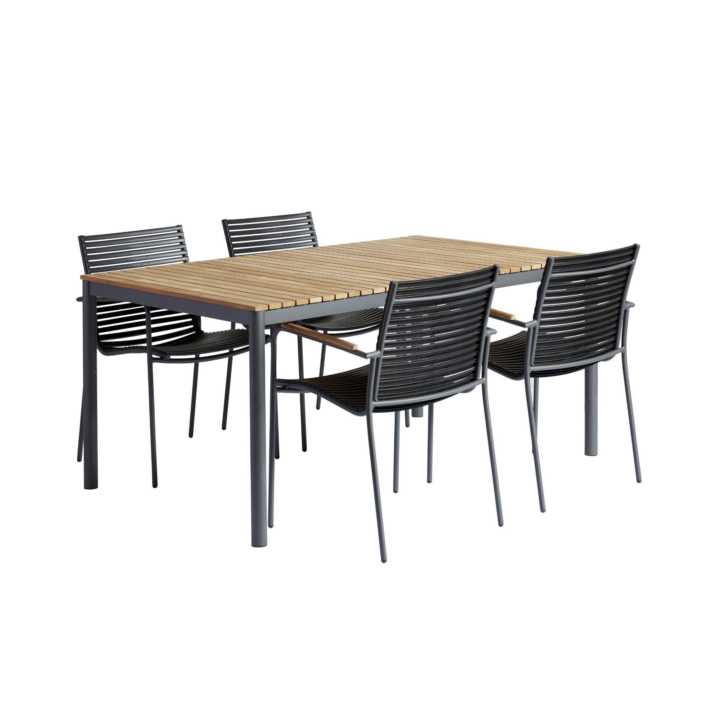 Gartentischgruppe "Mood", Teakholz massiv, Anthrazit - Anthrazit/Schwarz, Natur, Holz/Kunststoff (60/84/56cm) - Gardenson