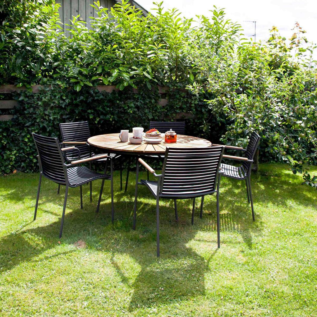 Gartentischgruppe Ellen Anthrazit/Teak 5-tlg. - Anthrazit/Schwarz, Natur, Holz/Kunststoff - Gardenson