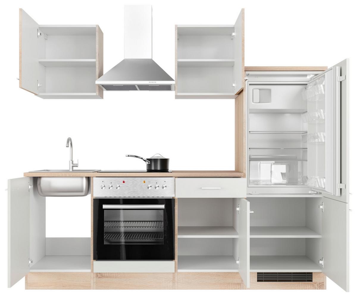 Küchenblock Samoa Weiß/Eichefarben mit Geräten - Alufarben/Weiß, MODERN, Holzwerkstoff/Kunststoff (220cm) - FlexWell