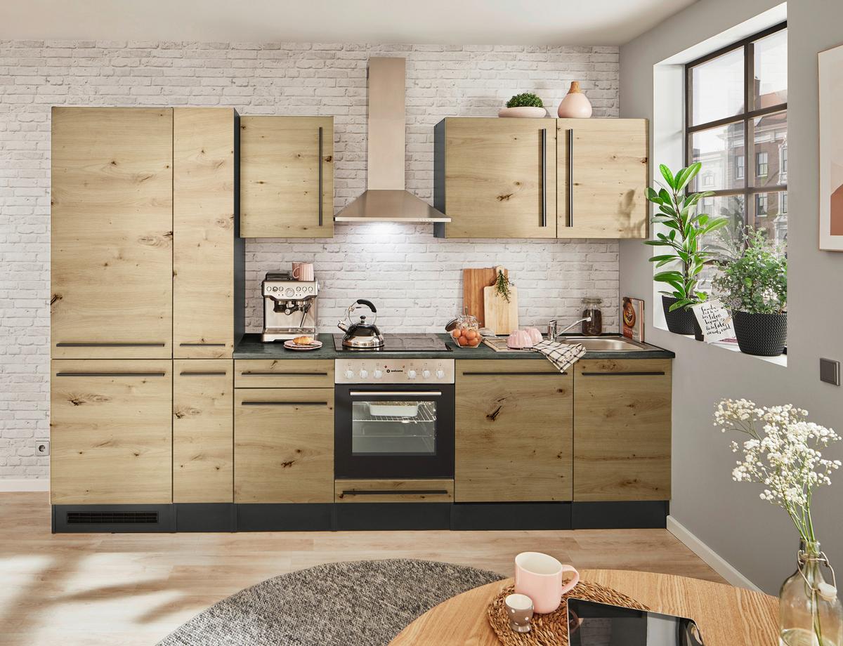 Küchenblock Jazz mit Geräten ca.310cm Eiche/Anthrazit - Anthrazit/Schwarz, LIFESTYLE, Holzwerkstoff/Kunststoff (310cm) - P & B