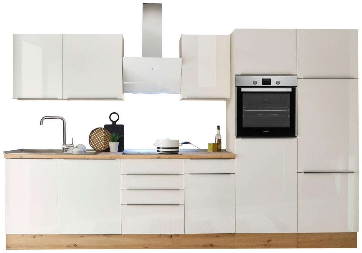 Küchenblock Marleen m. Geräten Weiß B: ca. 340 cm - Weiß Hochglanz/Alufarben, LIFESTYLE, Holzwerkstoff/Kunststoff (340cm) - Respekta