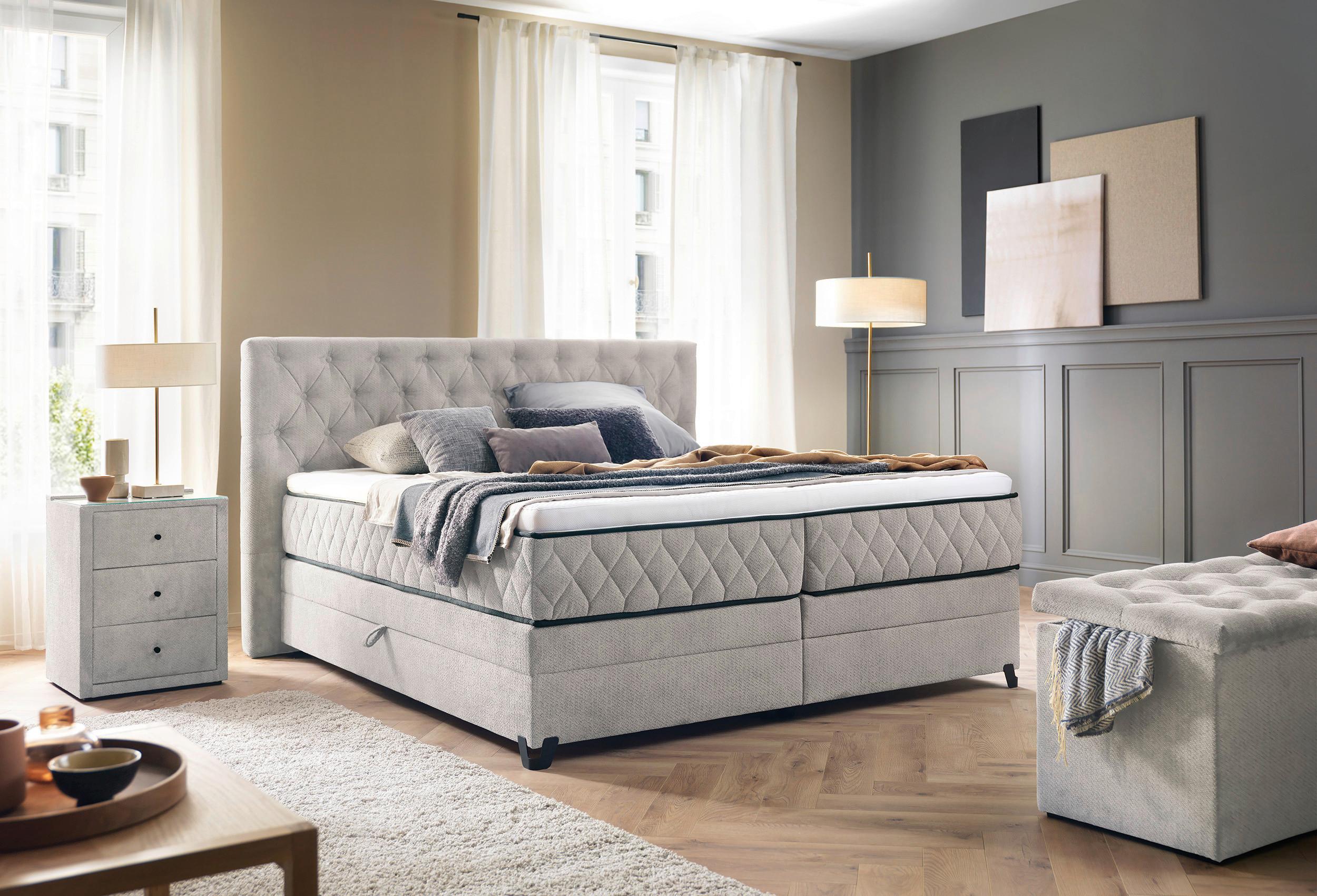 Boxspring Krevet Carmen - tirkizna/boje šampanjca, Konvencionalno, drvni materijal/drvo (160/200cm) - Modern Living