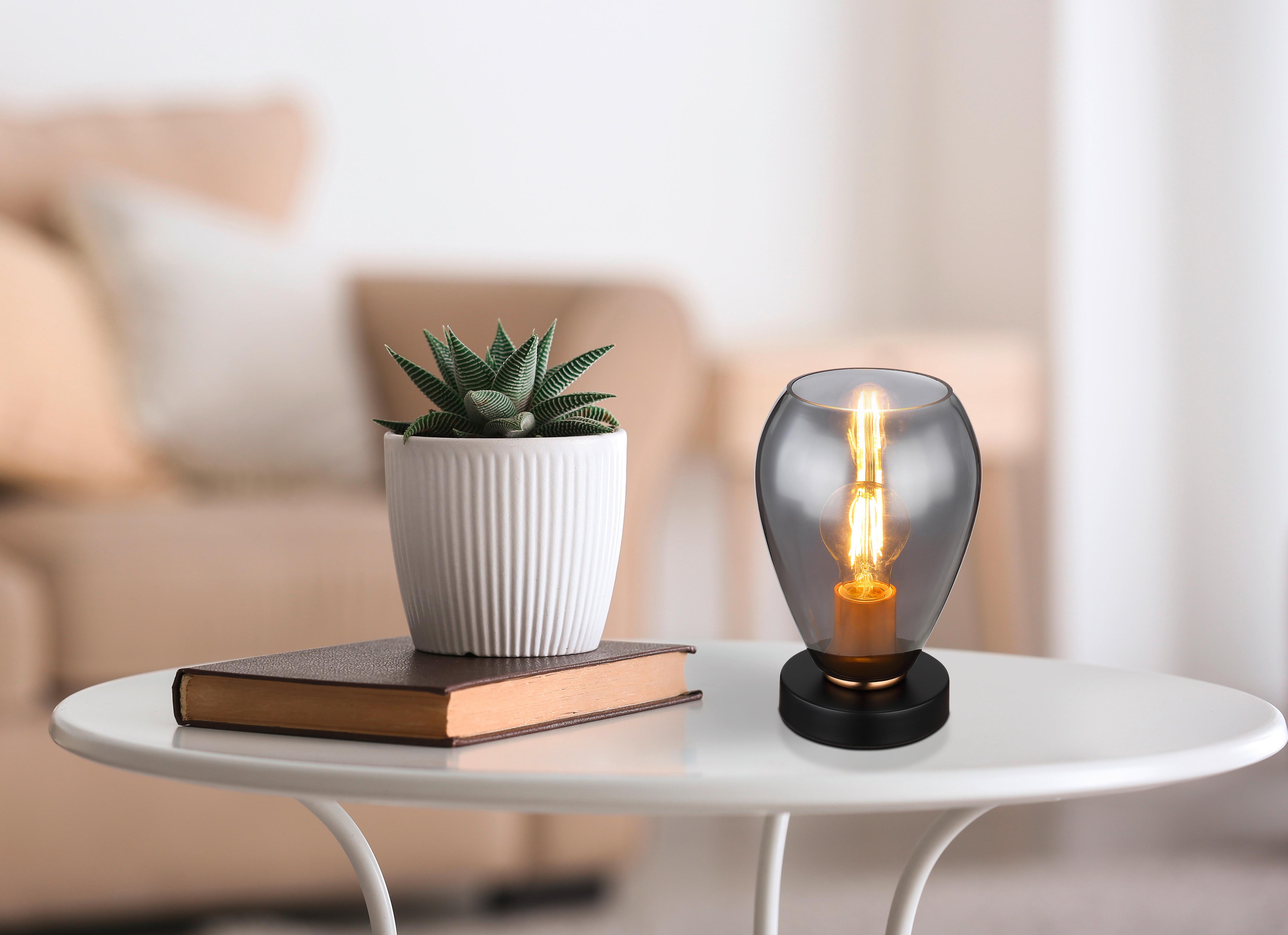 Tischleuchte Fanni max. 40 Watt - Messingfarben/Schwarz, Design, Glas/Metall (15/23,5cm) - Globo