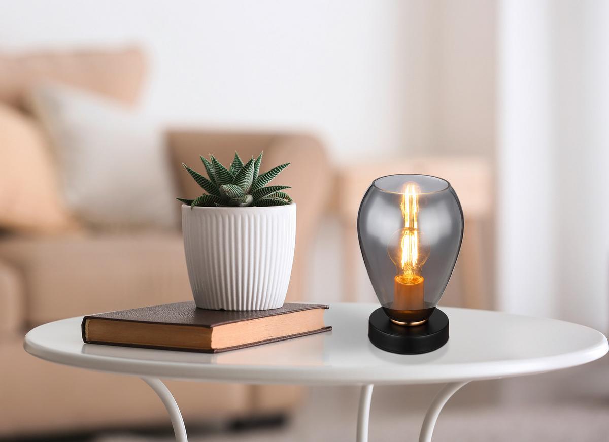 Tischleuchte Fanni max. 40 Watt - Messingfarben/Schwarz, Design, Glas/Metall (15/23,5cm) - Globo