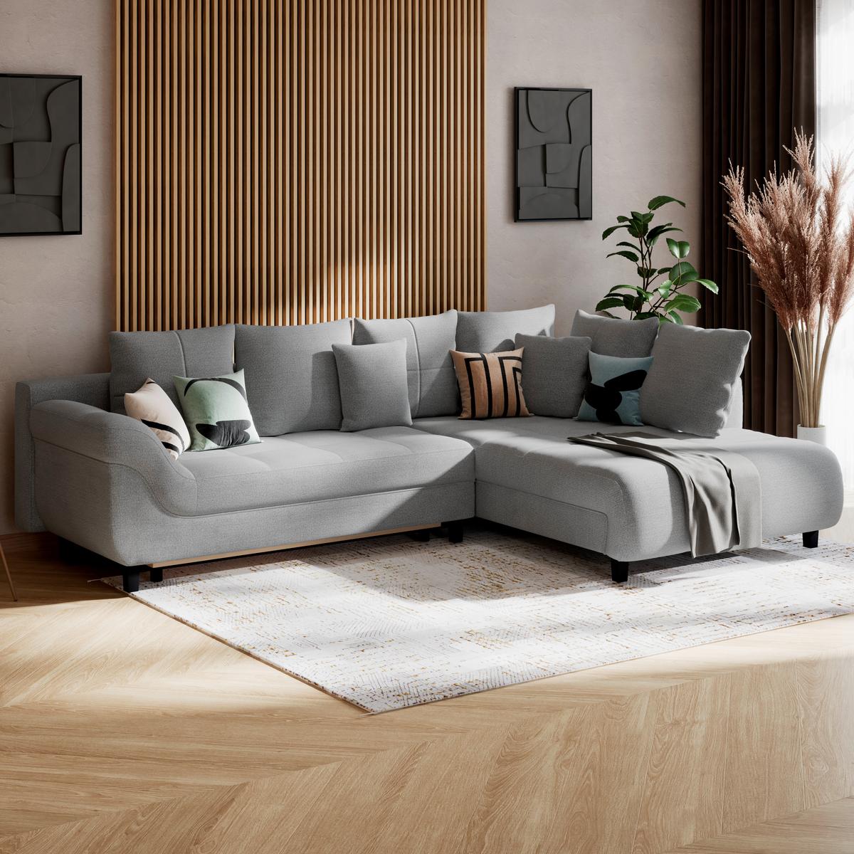 Kutna Garnitura Mendoza - plavkastosiva/crna, Konvencionalno, tekstil (309/197cm) - Modern Living