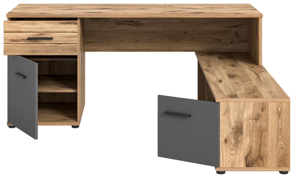 Eckschreibtisch Mason ca. 170x151 cm Eiche Grau - Holzwerkstoff/Kunststoff (170/151/76cm) - MID.YOU