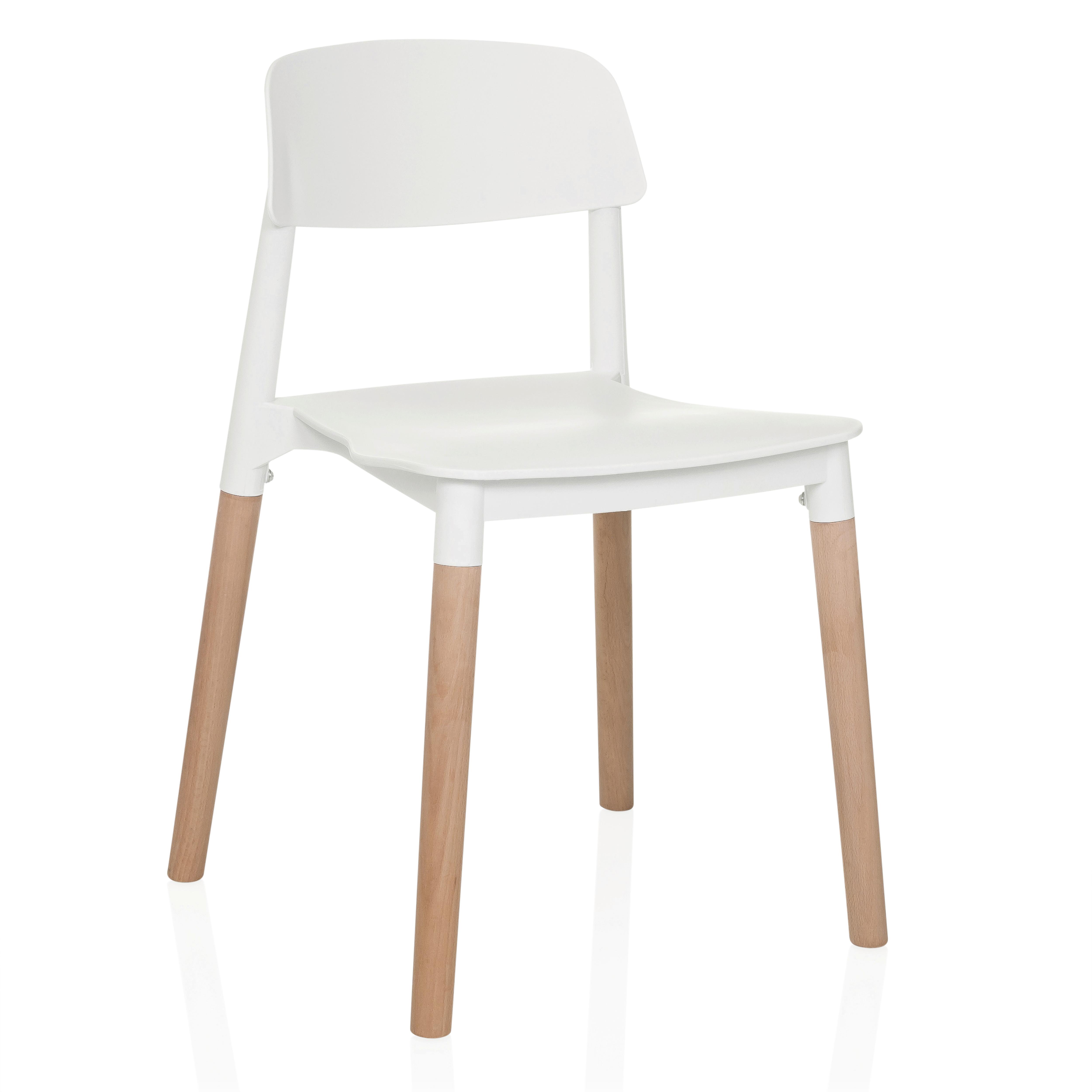 Stol Scandi E, Bela - bela/barve bukve, Moderno, umetna masa/les (49/77/49cm) - MID.YOU