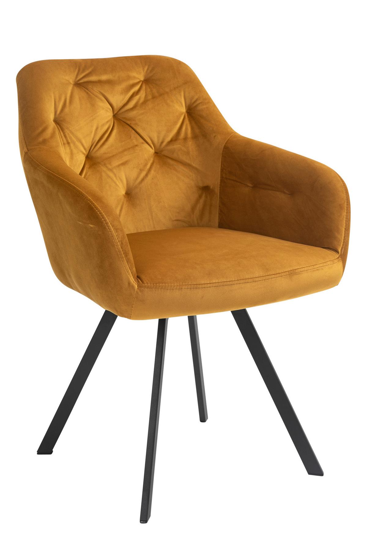 Naslanjač Samt Gorčično Rumena, Vrtljiv - črna/gorčično rumena, Moderno, kovina/tekstil (61/85/62cm) - Livetastic