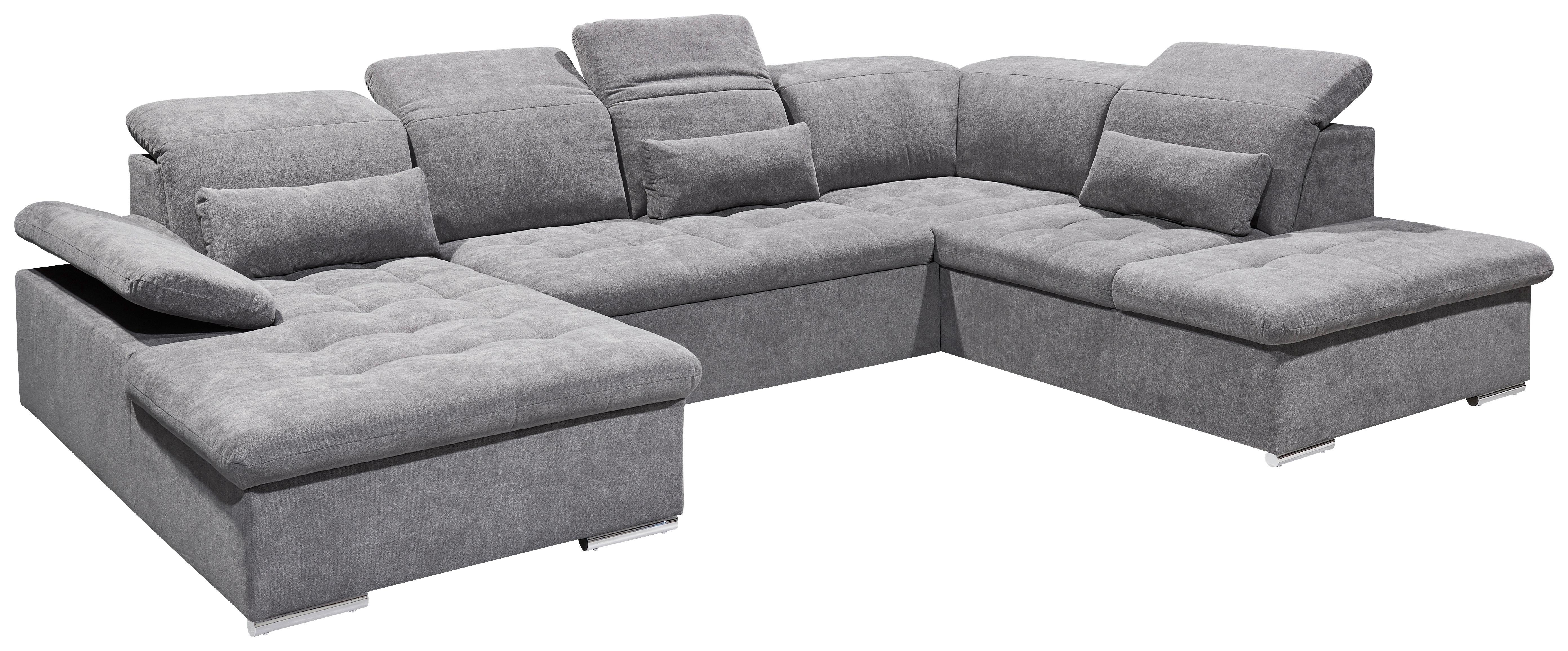 Wohnlandschaft Wayne U inkl. Kissen Grau - Dunkelgrau/Silberfarben, KONVENTIONELL, Kunststoff/Textil (188/340/240cm) - MID.YOU