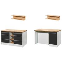 Kücheninsel Gabriel ca. 150x91x90 cm Grau Hochglanz - Wildeiche/Edelstahlfarben, Design, Holzwerkstoff/Kunststoff (150/91/90cm) - Respekta