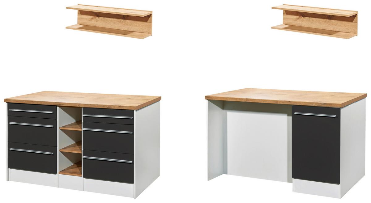 Kücheninsel Gabriel ca. 150x91x90 cm Grau Hochglanz - Wildeiche/Edelstahlfarben, Design, Holzwerkstoff/Kunststoff (150/91/90cm) - Respekta