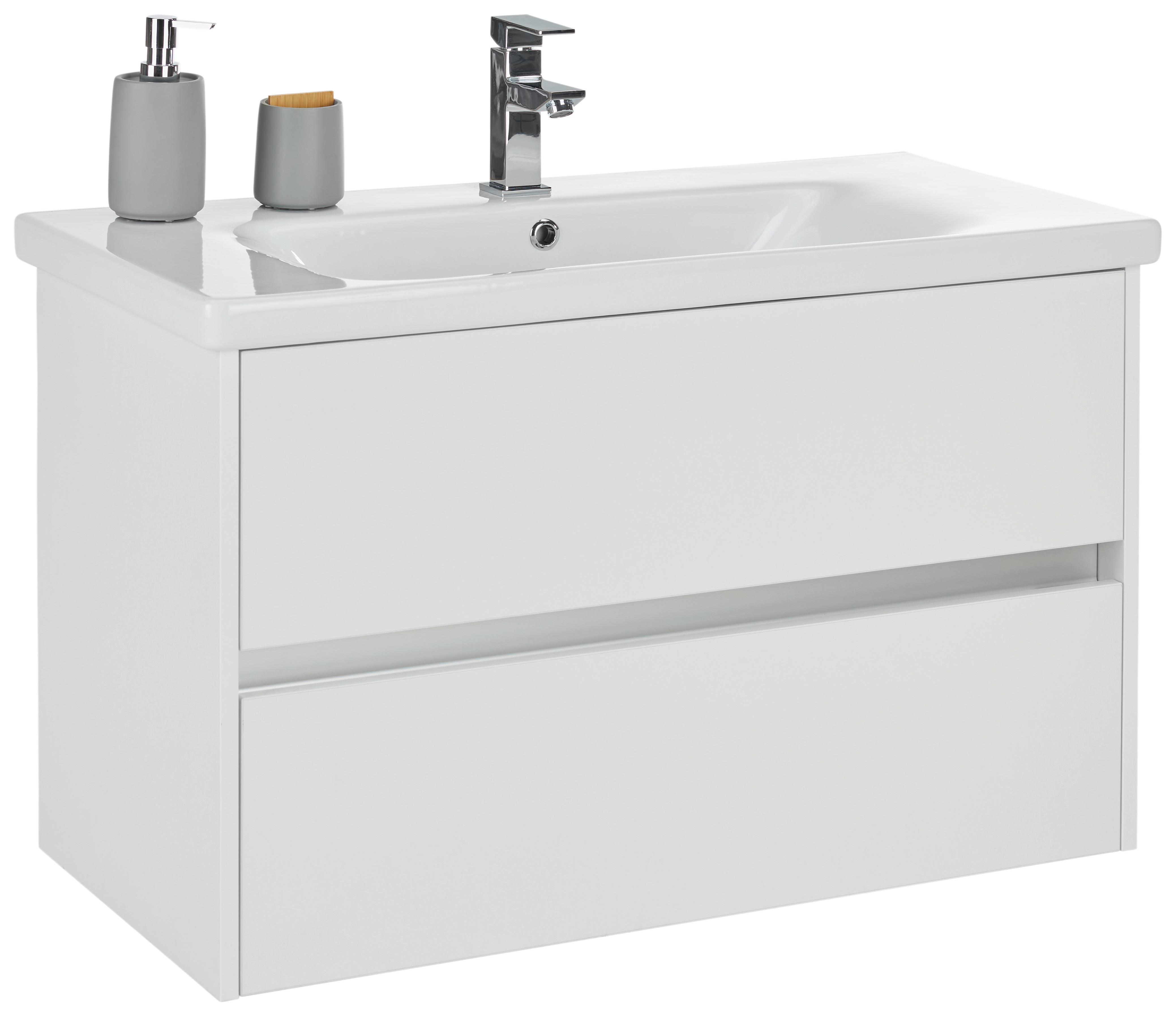 Waschtischkombination in Weiß - Weiß Hochglanz/Weiß, MODERN, Keramik/Holzwerkstoff (89,5/55,7/45,5cm) - Mömax