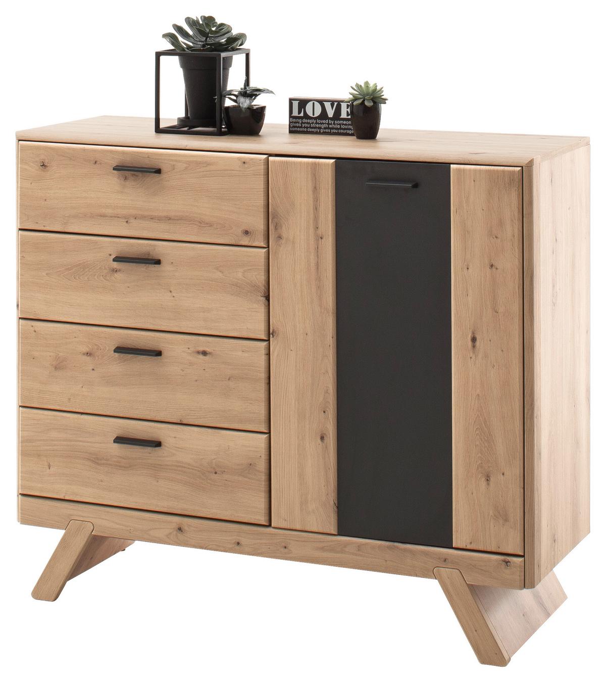 Sideboard Calais Grau/Eichefarben - Eichefarben/Anthrazit, MODERN, Holzwerkstoff/Metall (119/103/44cm) - Premium Living