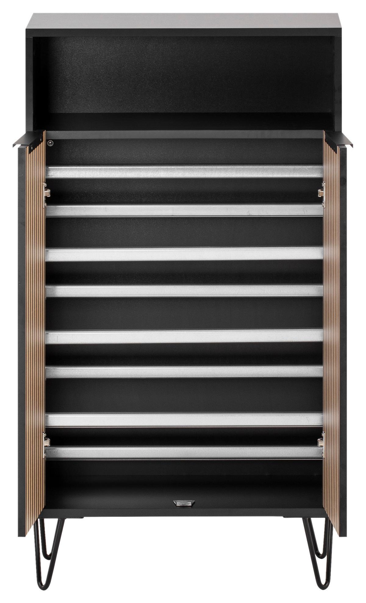 Schuhschrank Hank Eiche/Schwarz - Eichefarben/Schwarz, Design, Holzwerkstoff/Metall (60,2/107,9/33,05cm) - MID.YOU