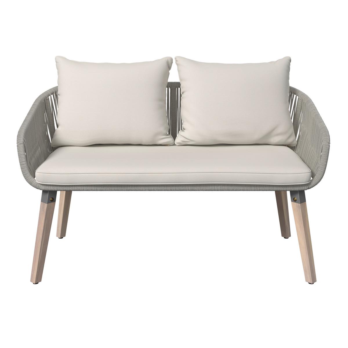 Loungegarnitur Elodie Grau Echtholz/Textil - Greige/Creme, Modern, Holz/Kunststoff - Bessagi Garden