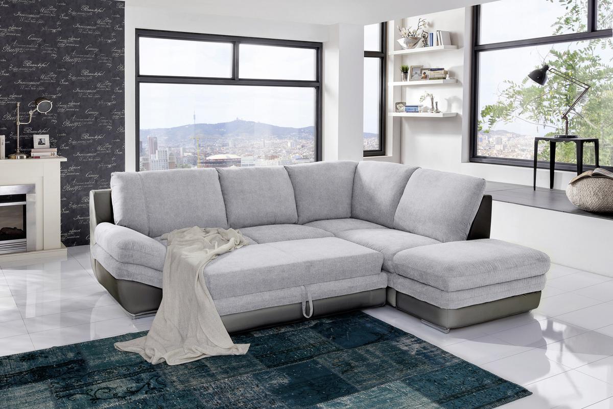 Wohnlandschaft in Grau/ Dunkelgrau ´NARDO´ - Chromfarben/Dunkelgrau, MODERN, Textil/Metall (264/221cm) - MID.YOU