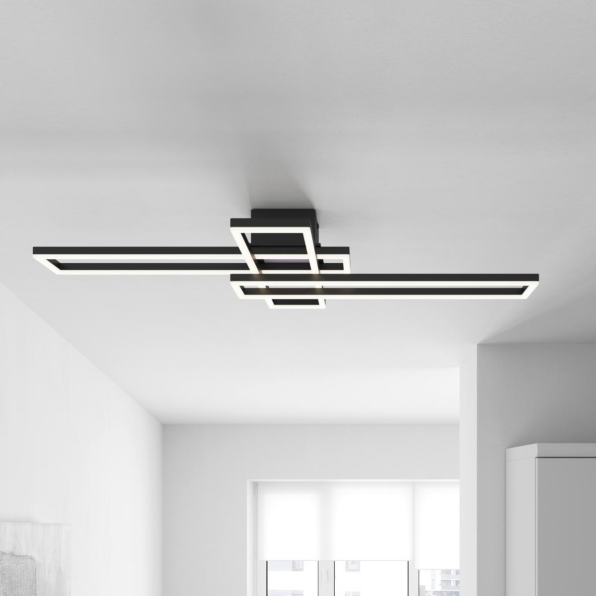 LED-Deckenleuchte Film Opal/Schwarz max. 55 Watt - Opal/Schwarz, MODERN, Metall (99/60/11,5cm) - Mömax