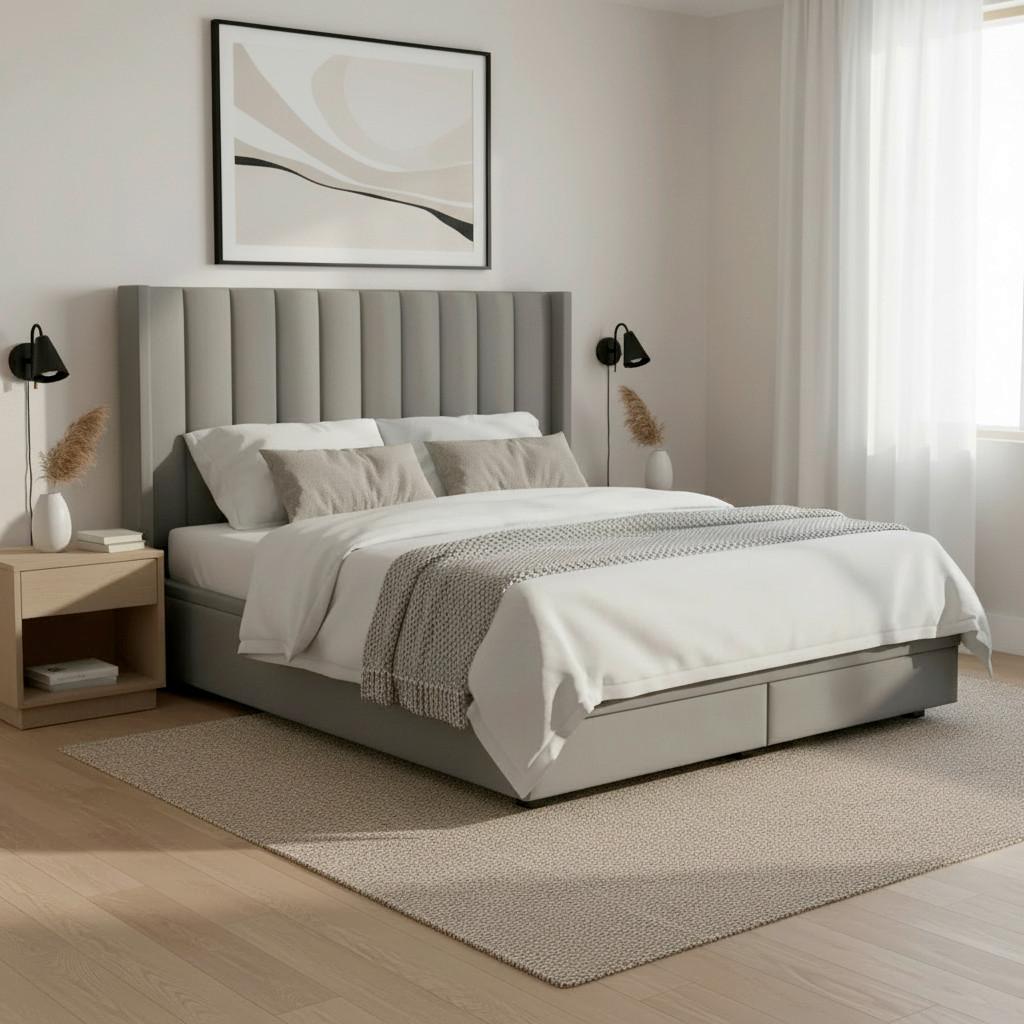 Polsterbett Maya Grau ca. 180x200 cm Stauraum - Dunkelbraun/Grau, MODERN, Holz/Textil (180/200cm) - Bessagi Home