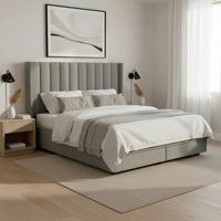 Polsterbett Maya Grau ca. 180x200 cm Stauraum - Dunkelbraun/Grau, MODERN, Holz/Textil (180/200cm) - Bessagi Home