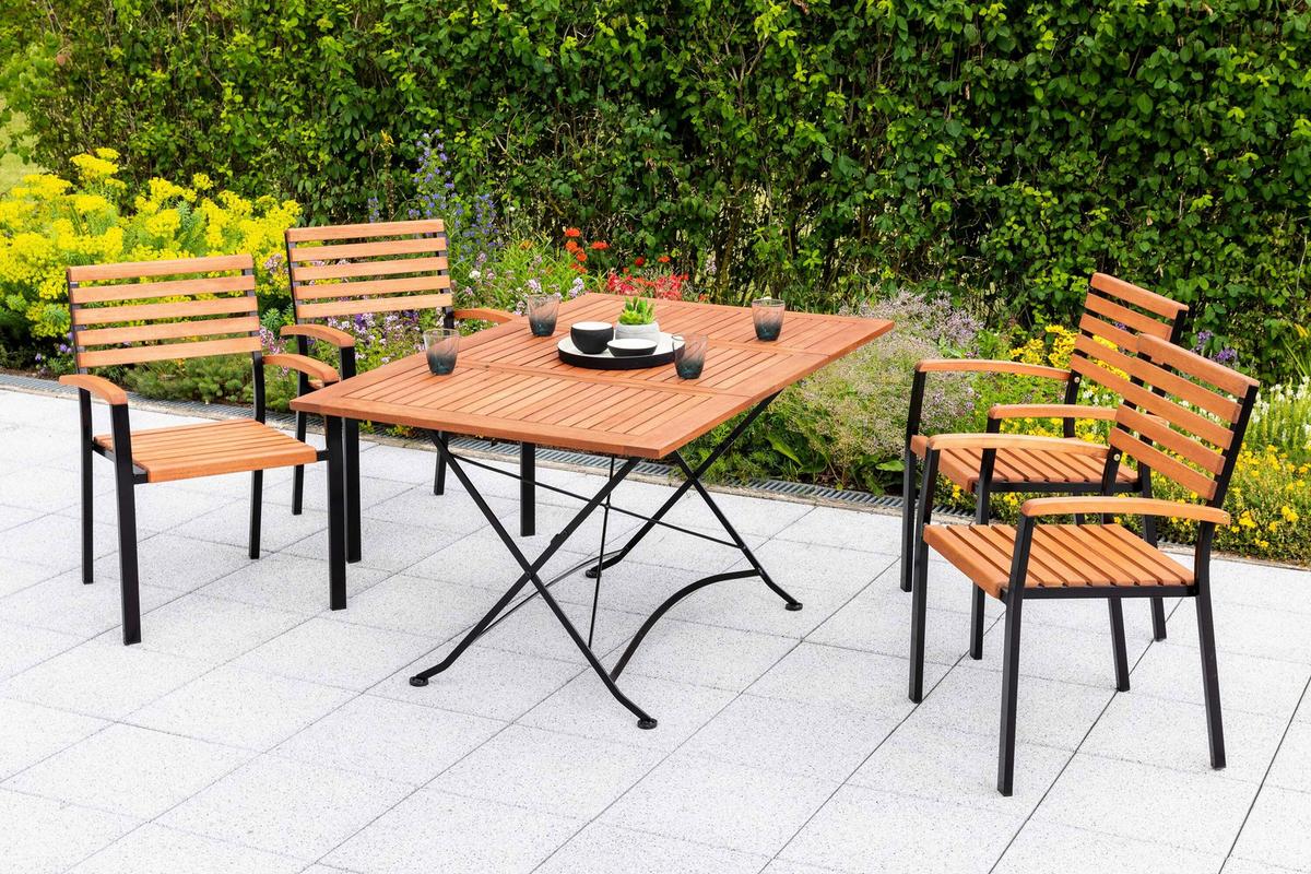 Gartentischgruppe Schlossgarten 5-tlg. - Schwarz/Naturfarben, KONVENTIONELL, Holz/Metall - Gardenson