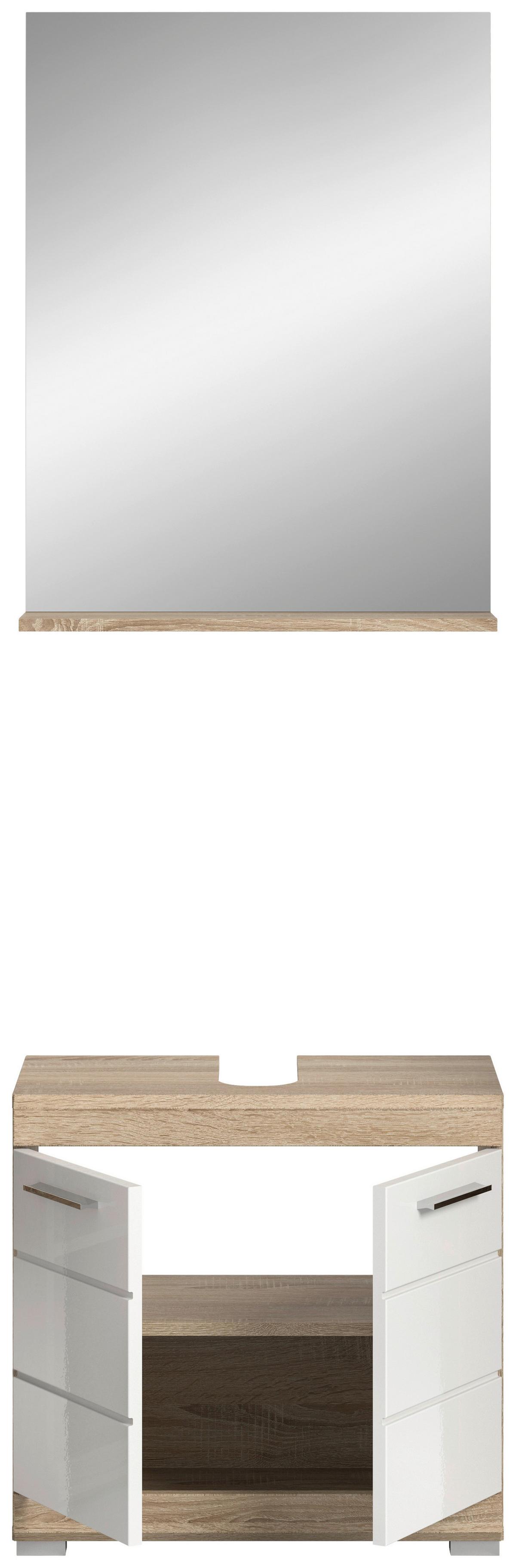 Badezimmer Lambada 2-tlg. ca. 60 cm Eiche/Weiß - Weiß Hochglanz/Silberfarben, MODERN, Glas/Holzwerkstoff (60cm) - MID.YOU