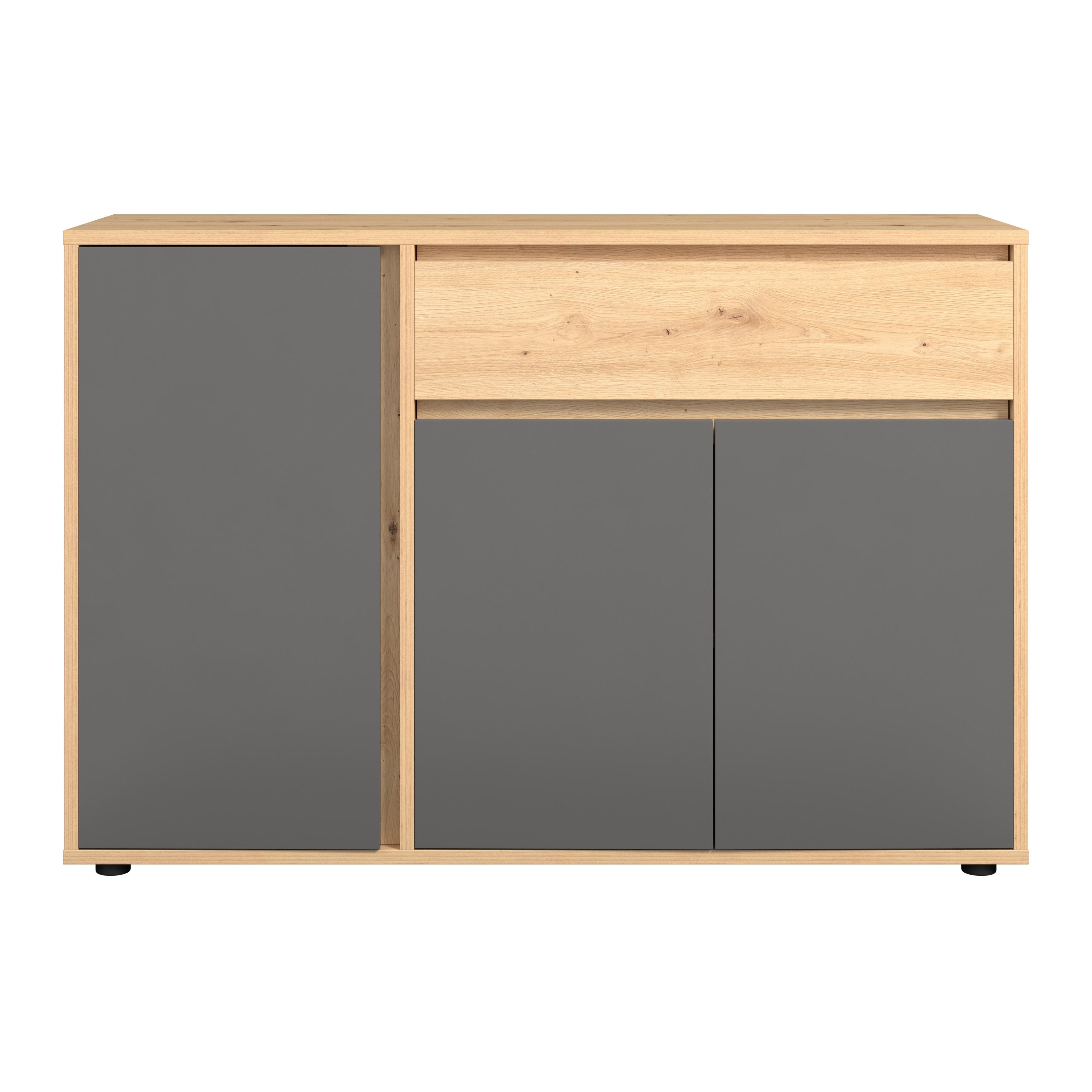 KOMODA CANEVA - hrast Artisan/crna, Moderno, drvni materijal/plastika (128/86/40,3cm) - Modern Living