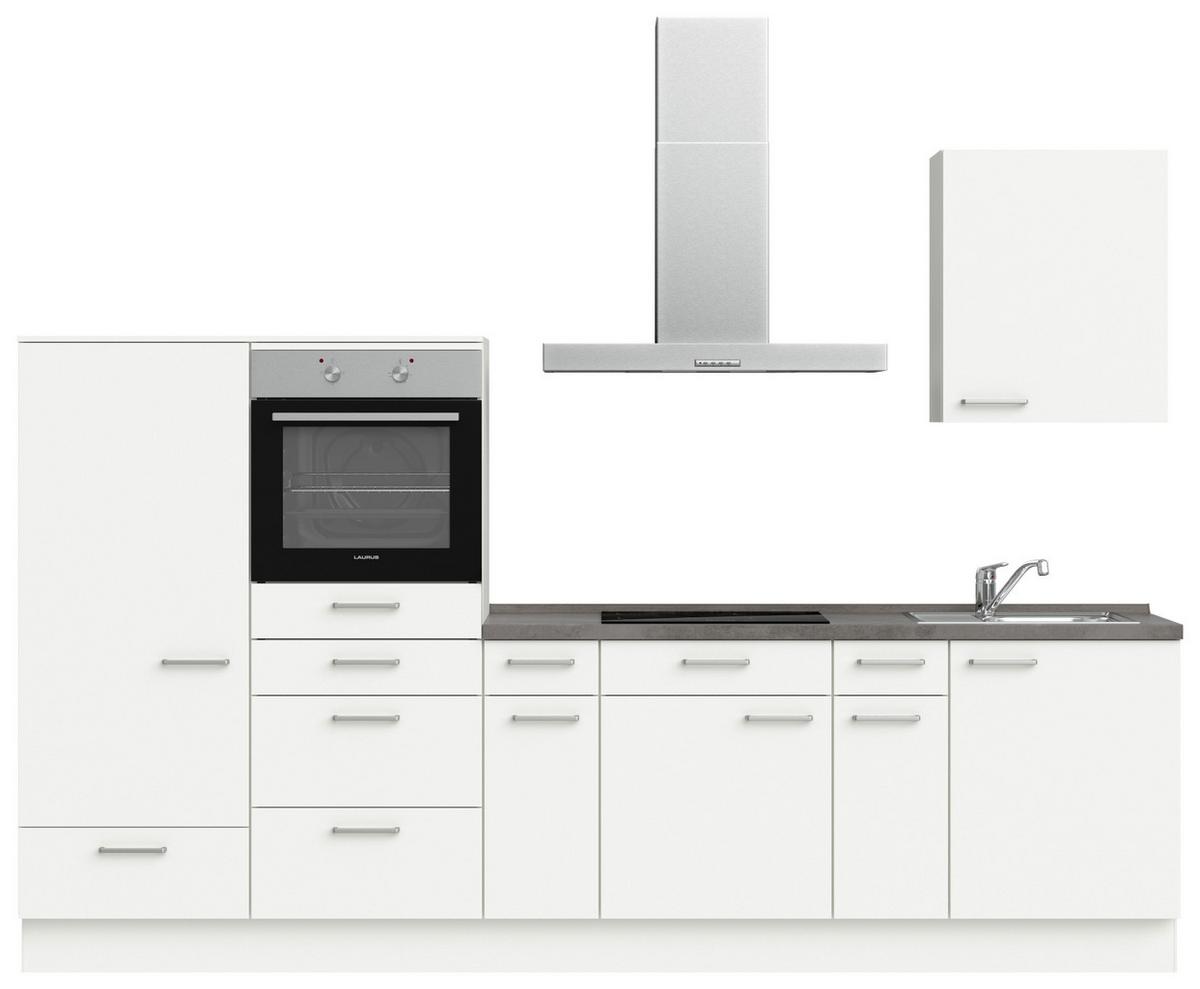 Küchenblock Touch Low m. Geräten Weiß - Schieferfarben/Edelstahlfarben, MODERN, Holzwerkstoff/Metall (300cm) - Nobilia