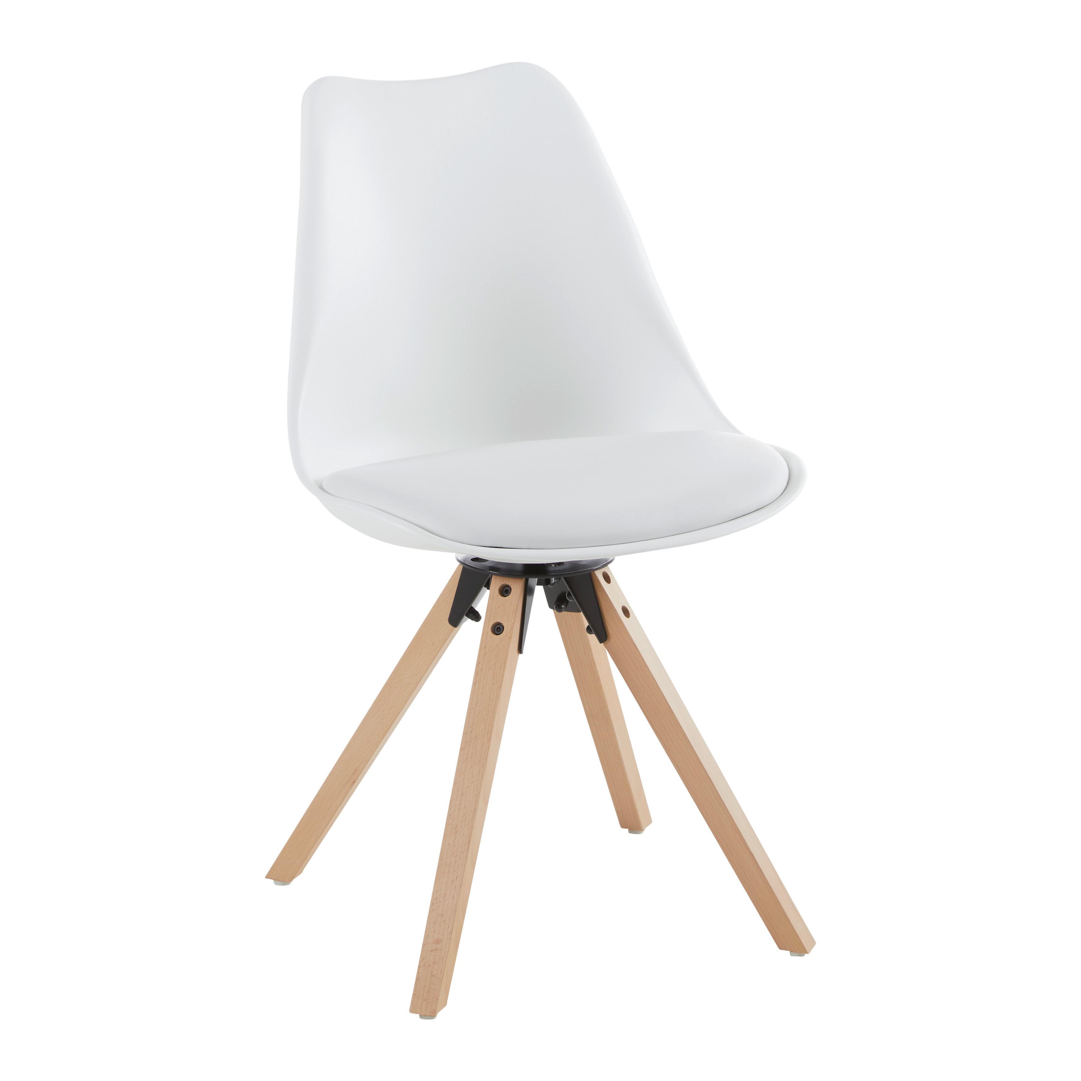 Stuhl Ricky 2 Weiß Kunststoff /Lederlook Drehbar Gepolstert - Buchefarben/Weiß, MODERN, Holz/Kunststoff (56/85/49cm) - Bessagi Home