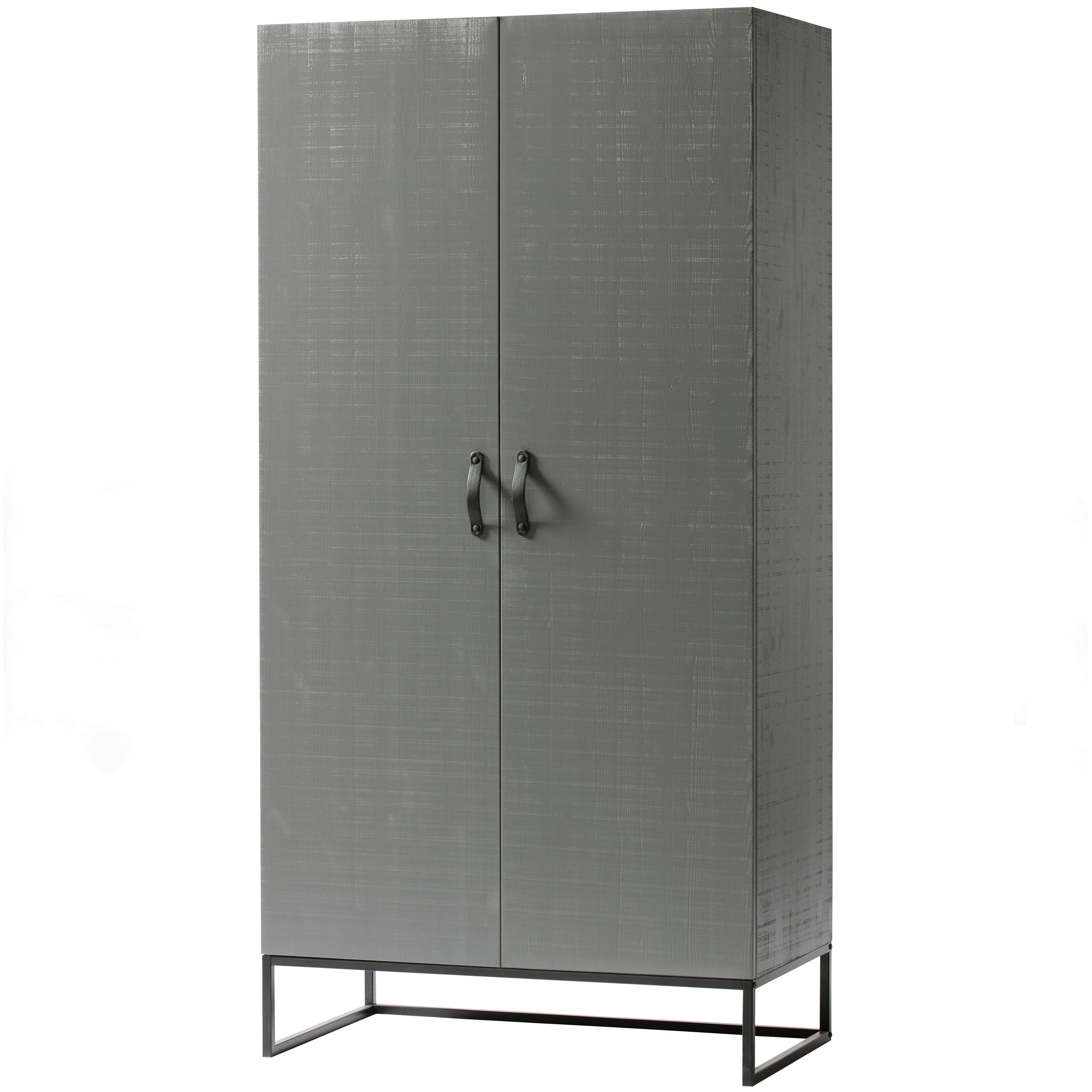 Drehtürenschrank Morris Grau/Schwarz - Schwarz/Grau, Design, Leder/Holz (100/195/53cm) - Livetastic