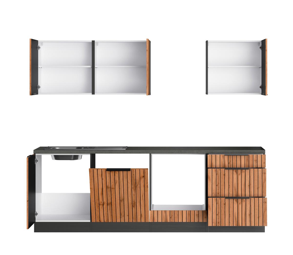 Küchenleerblock Liverpool Graphitfarben/Eichefarben - Schieferfarben/Eiche Wotan, Basics, Holzwerkstoff/Metall (240cm) - Held