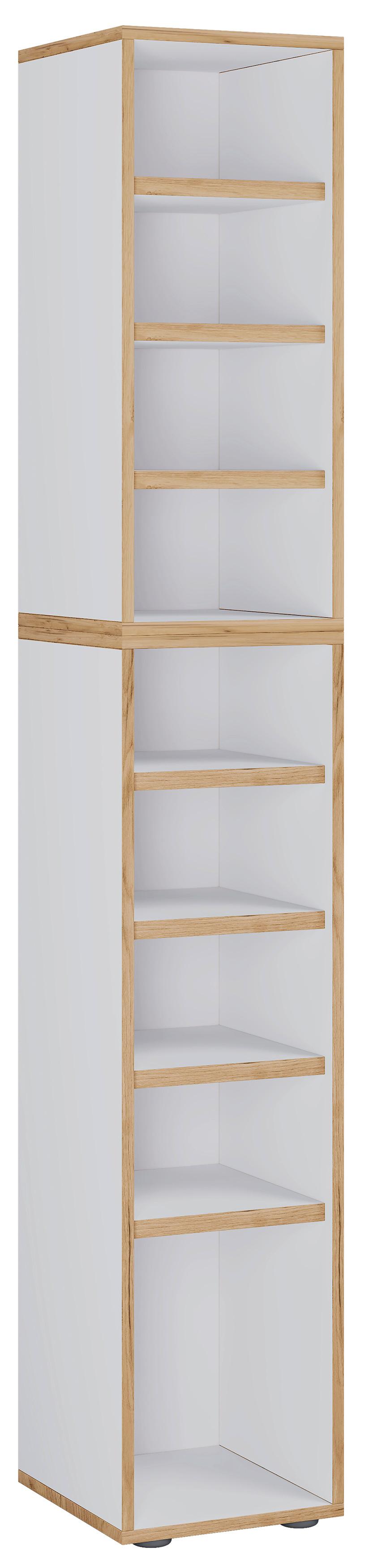 Regal Za Čevlje Salia, Bela, Barva Hrasta - črna/bela, Design, umetna masa/leseni material (30/183/33cm) - MID.YOU