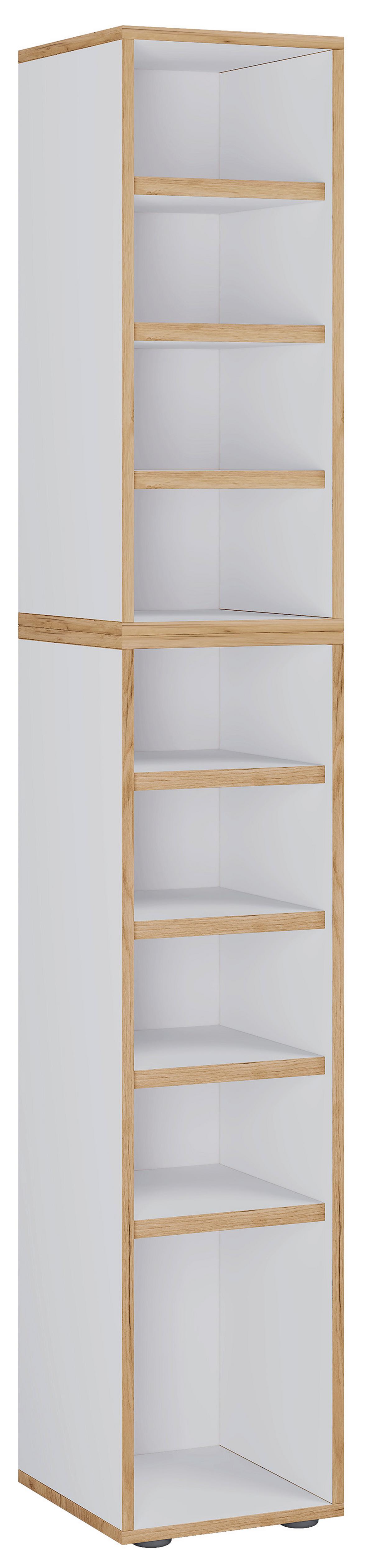 Regal Za Čevlje Salia, Bela, Barva Hrasta - črna/bela, Design, umetna masa/leseni material (30/183/33cm) - MID.YOU