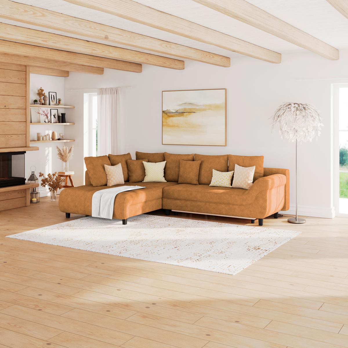 Kutna Garnitura Mendoza - narančasta/crna, Design, tekstil/drvo (197/309cm) - Modern Living