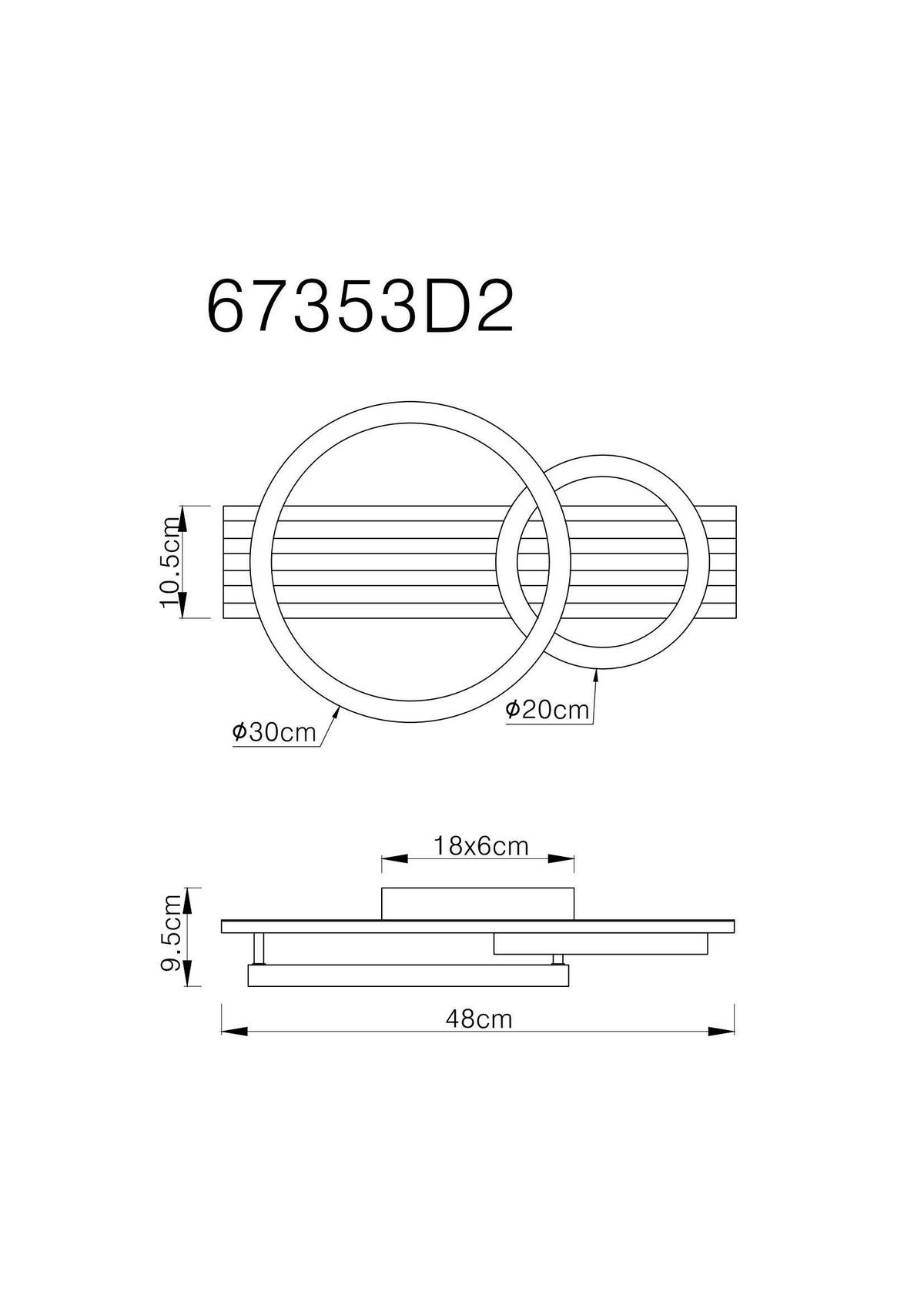LED-DECKENLEUCHTE 67353D2 TISHA - Weiss/Dunkelbraun, Natur, Holzwerkstoff/Kunststoff (48/30/9,5cm) - Globo