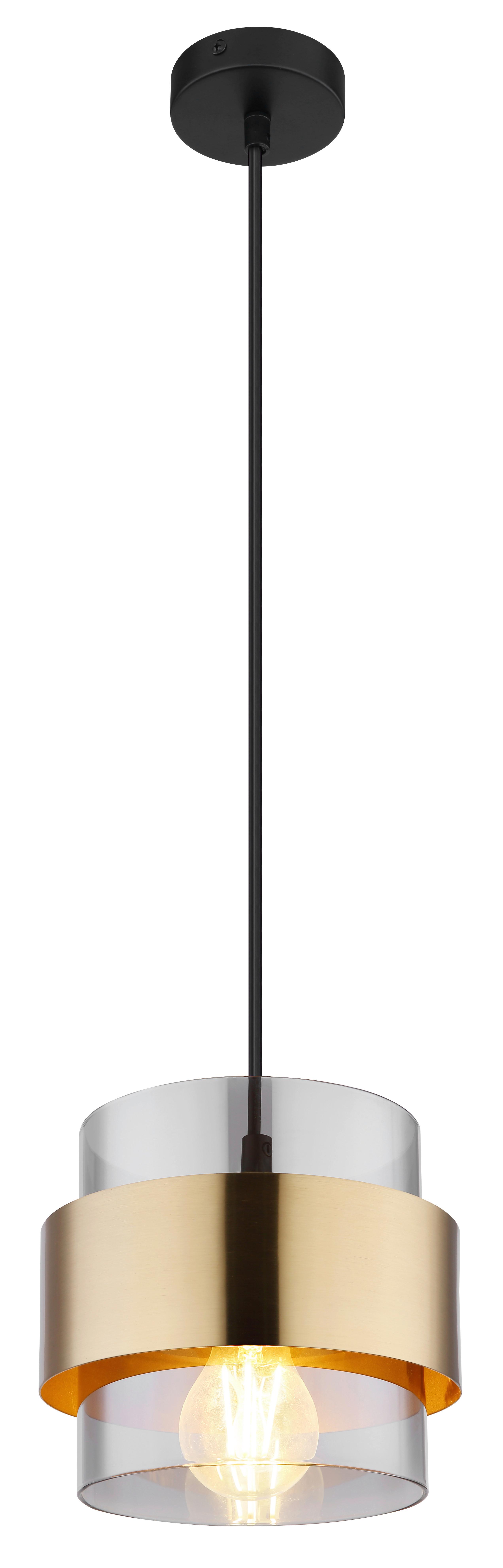Hängeleuchte Milley in Schwarz/Messing max. 60 Watt - Messingfarben/Schwarz, MODERN, Glas/Metall (18/120cm)