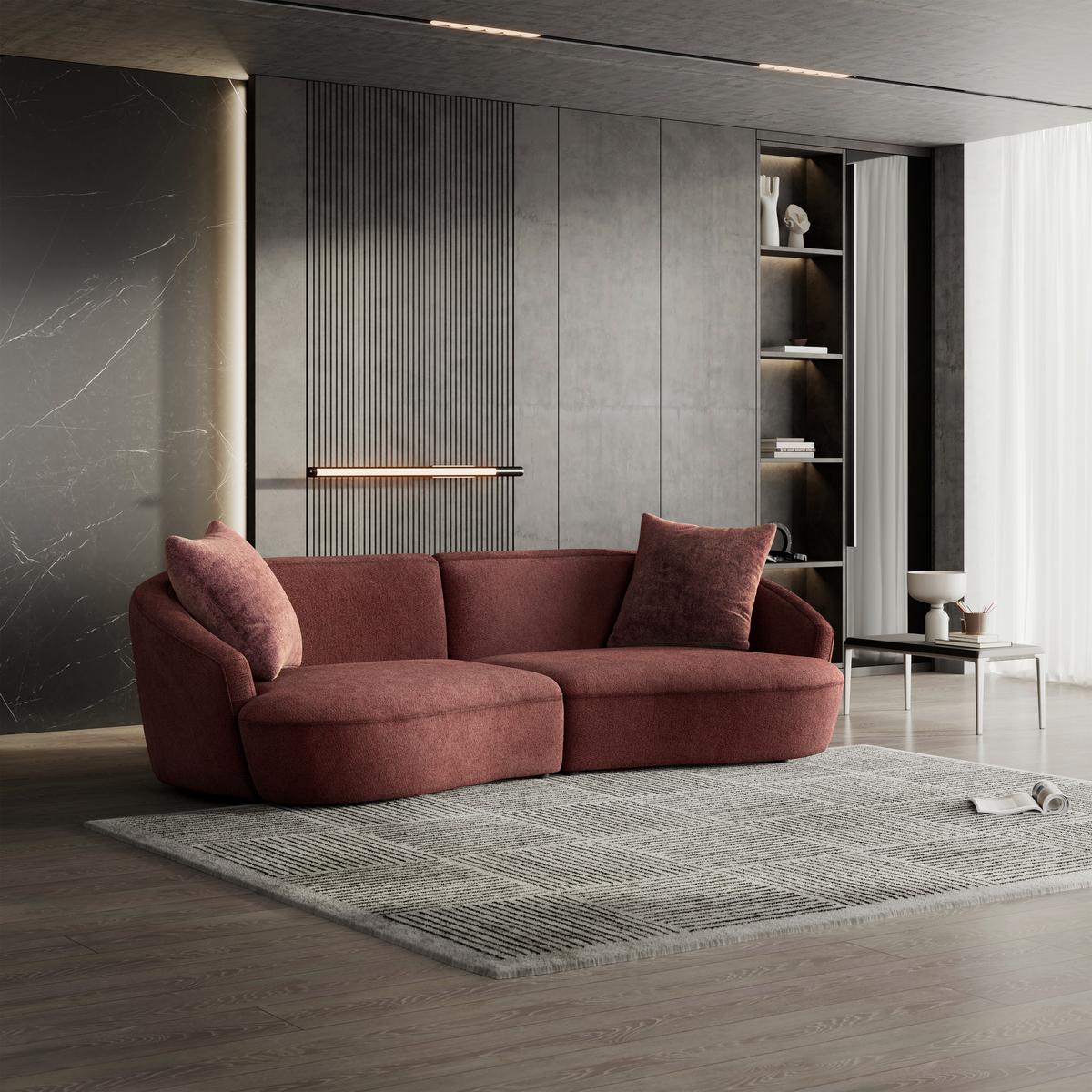 Megasofa Casoria -Studio- - Bordeaux/Schwarz, Modern, Kunststoff/Textil (260/76/115cm) - Mömax