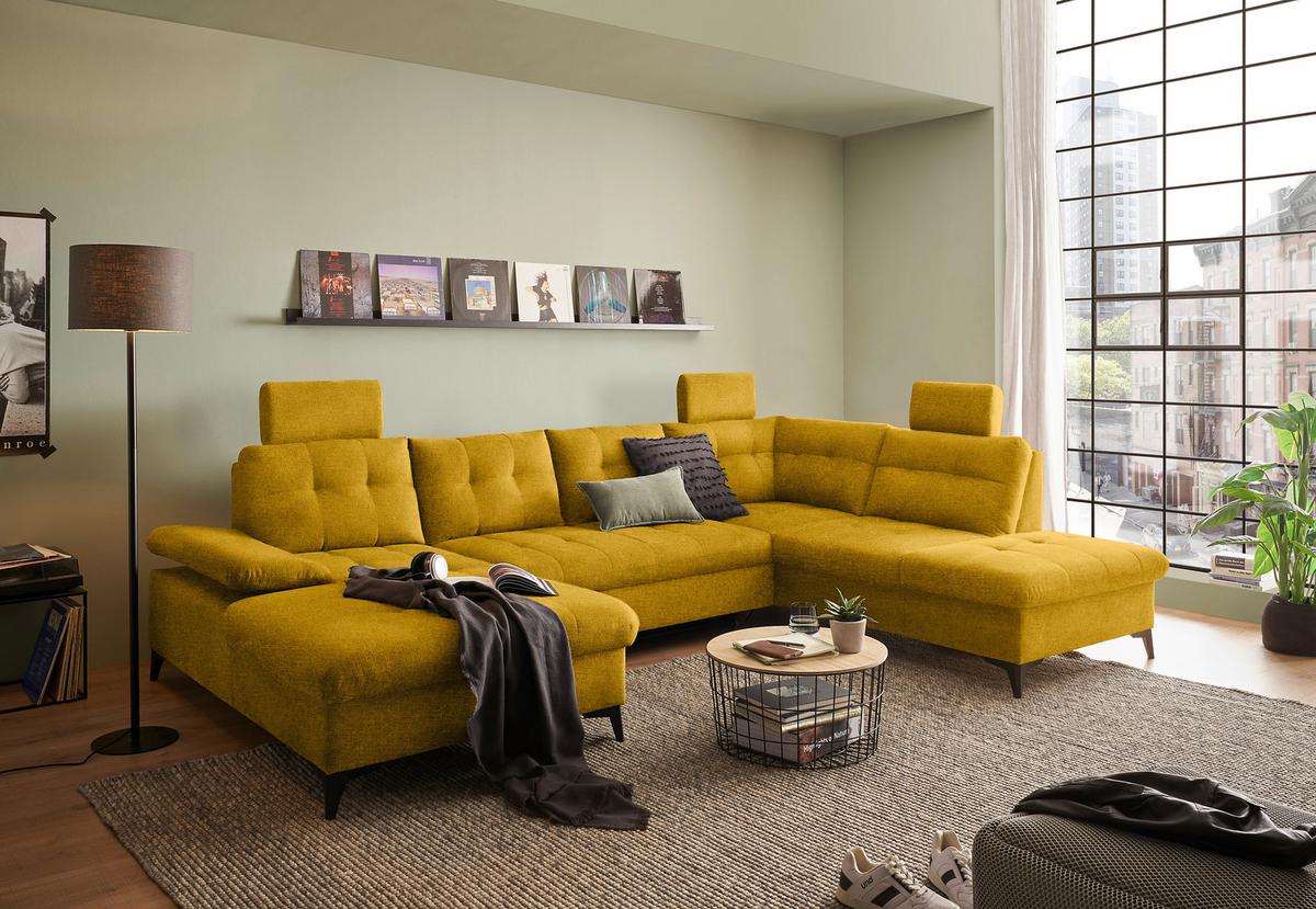 Wohnlandschaft Durban U ca. 170x324x218 cm Gelb - Gelb/Schwarz, KONVENTIONELL, Kunststoff/Textil (170/324/218cm) - MID.YOU