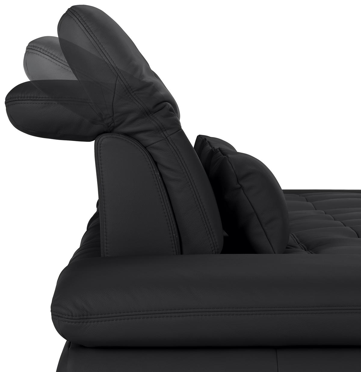 Wohnlandschaft Sanfino Leder Schwarz - Chromfarben/Schwarz, KONVENTIONELL, Leder/Metall (305/79-96/199cm) - Premium Living