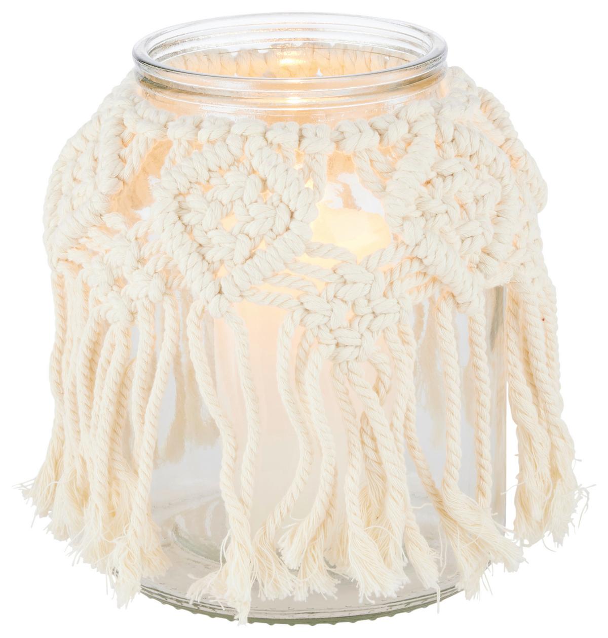 Mécsestartó Makramee - natúr színű/áttetsző, Basics, Üveg/textil (17cm) - Modern Living