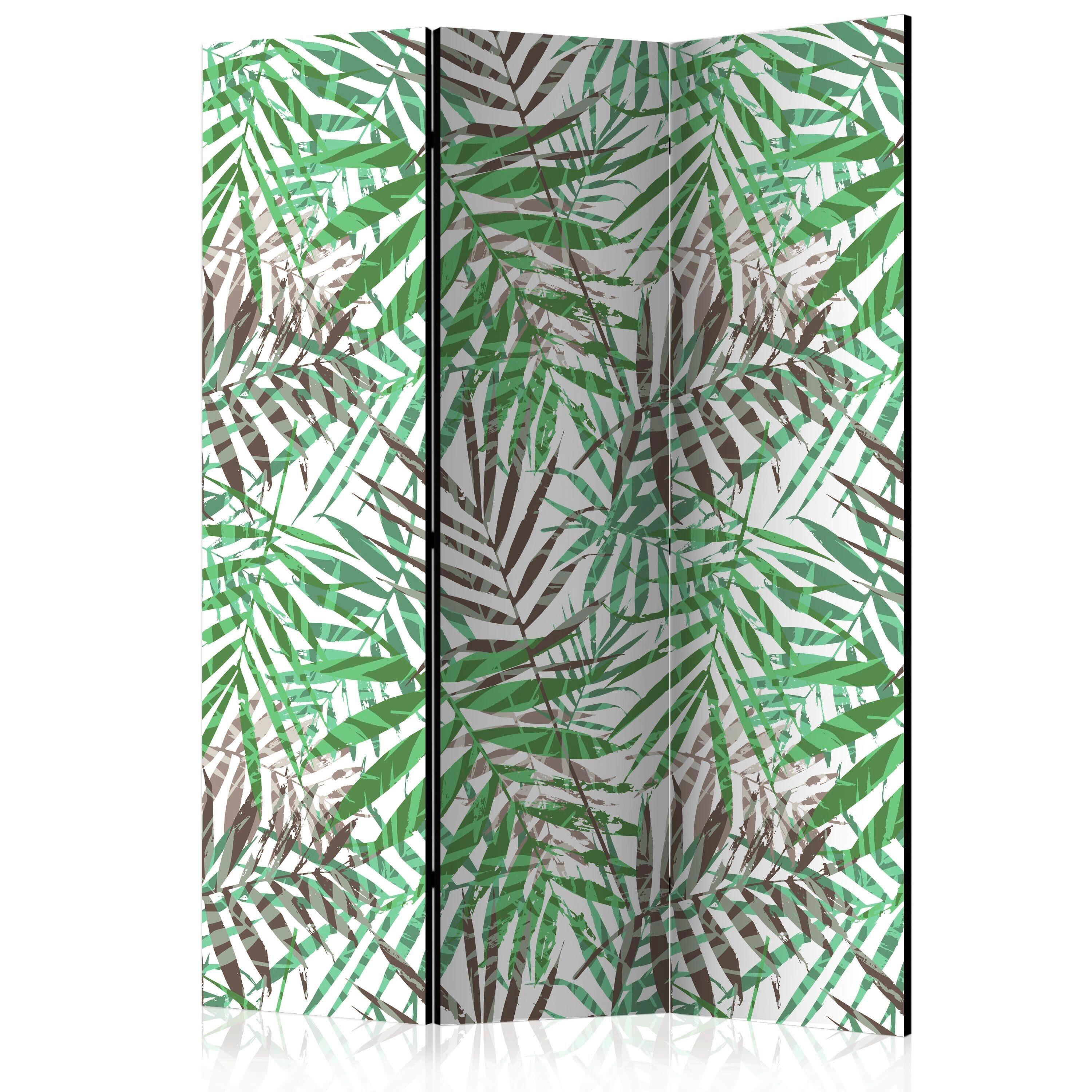 Paravan Wild Leaves, 3-Delni, Dvostranski - siva/svetlo zelena, Basics, tekstil/les (135/172/3cm) - artgeist