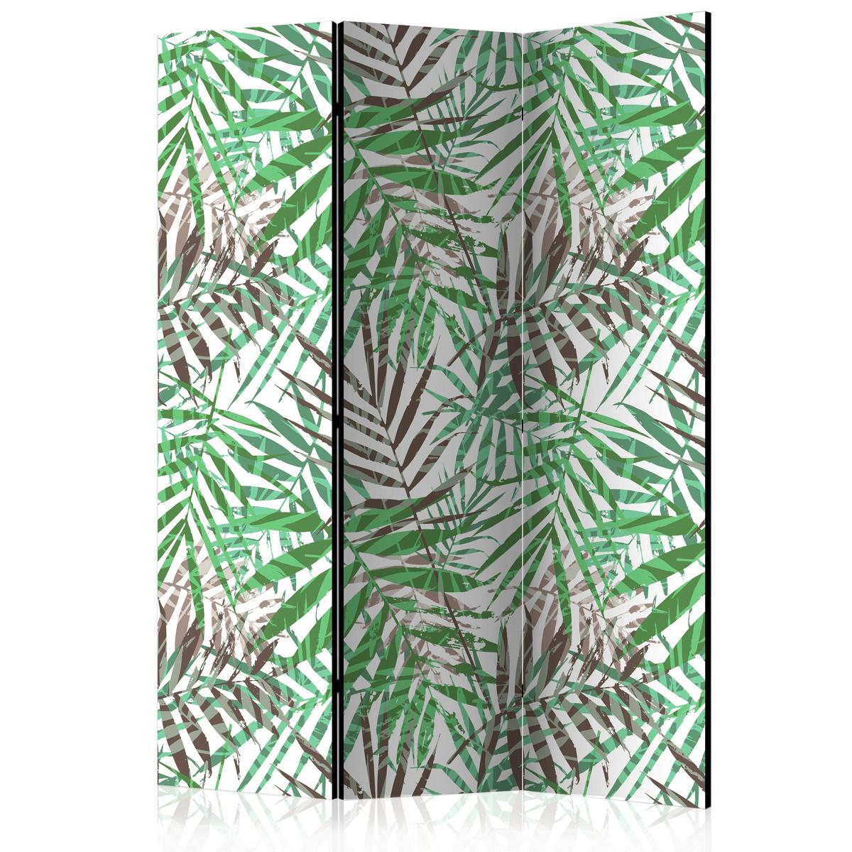 Paravan Wild Leaves, 3-Delni, Dvostranski - siva/svetlo zelena, Basics, tekstil/les (135/172/3cm) - artgeist