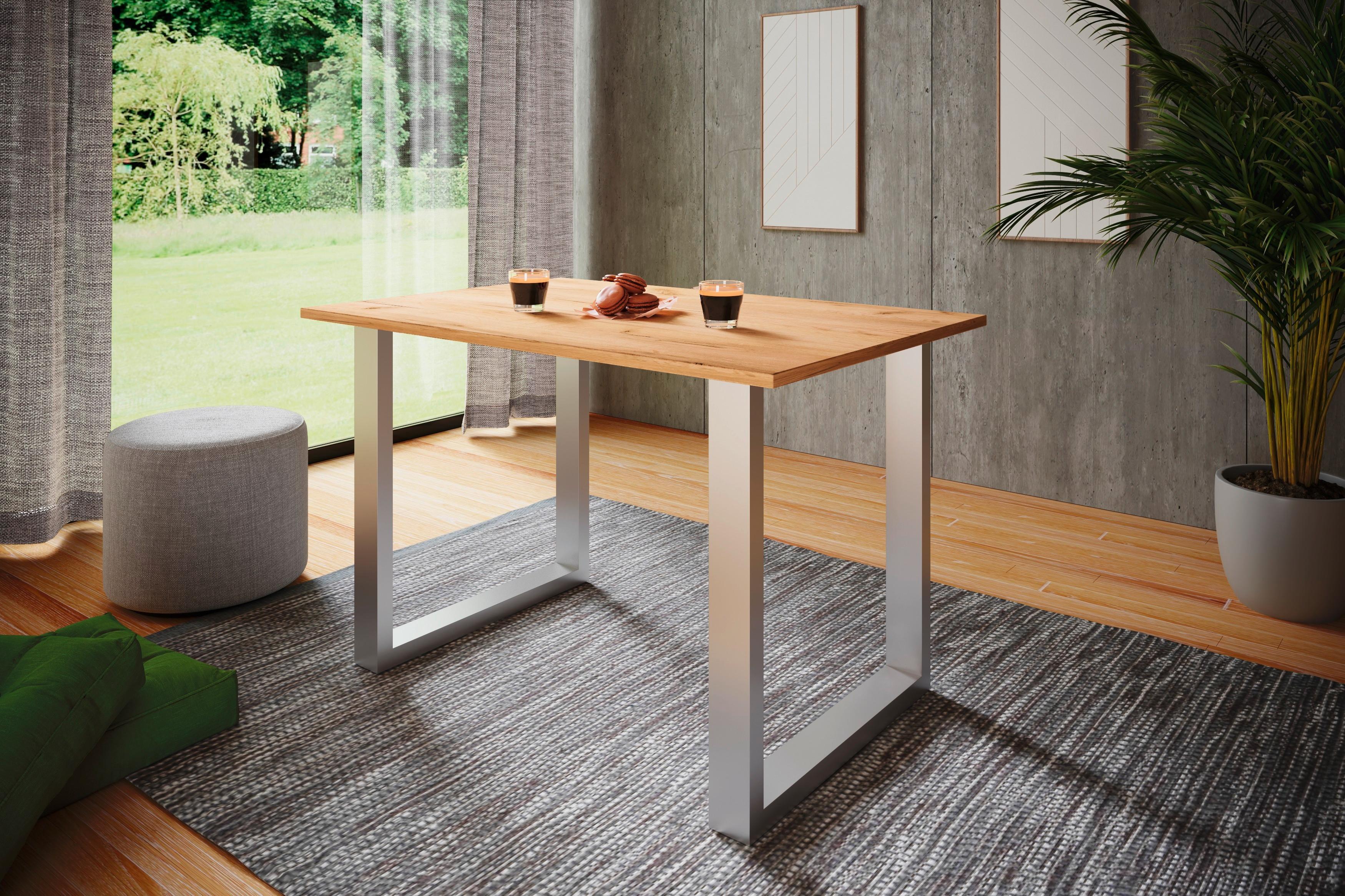 SCHREIBTISCH LONA - Honigeiche/Silberfarben, Design, Holzwerkstoff/Metall (160/76/80cm) - MID.YOU