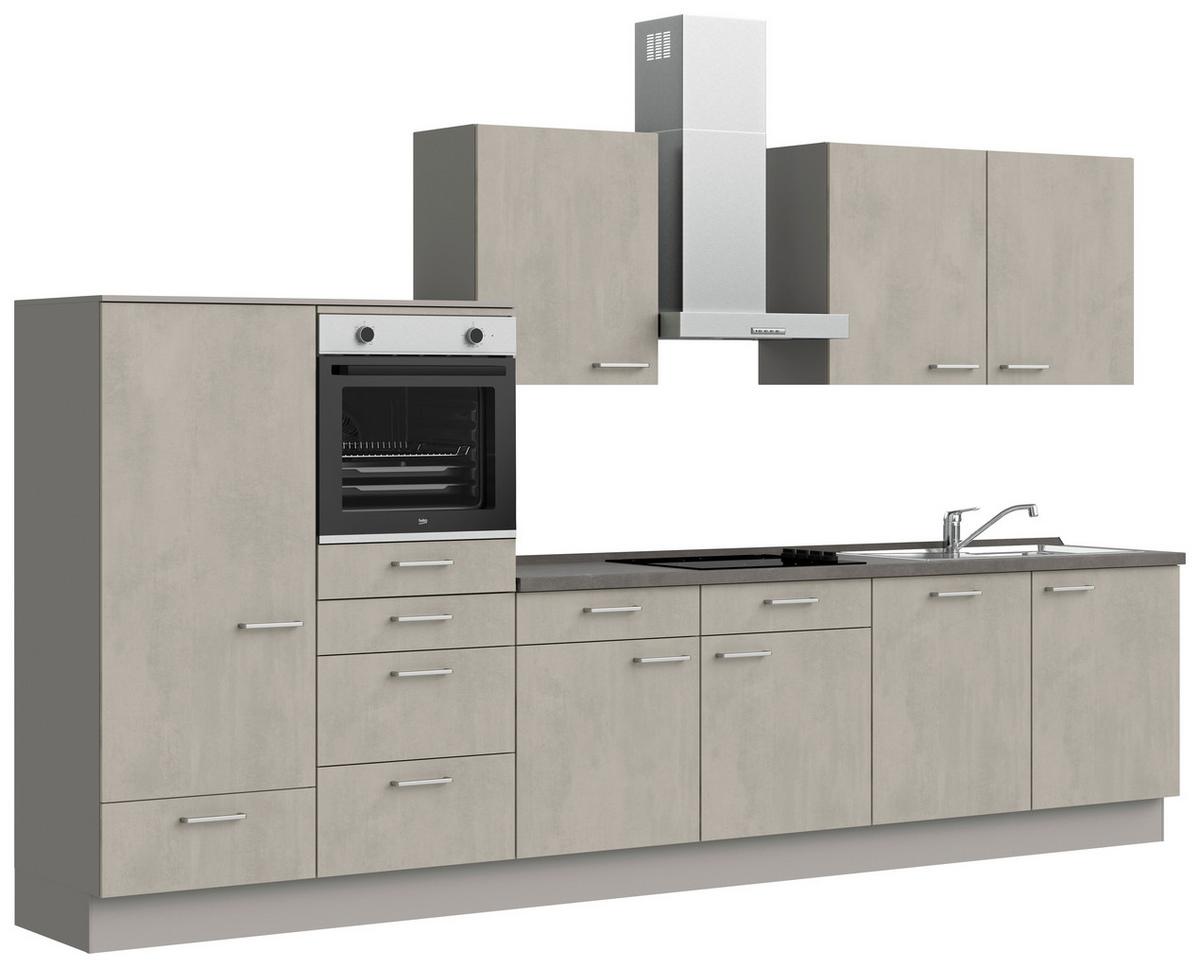 Küchenblock Riva Low m. Geräten Grau - Schieferfarben/Edelstahlfarben, MODERN, Holzwerkstoff/Metall (360cm) - Nobilia